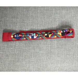 Ione Vintage Handmade Belt Woven Beaded Adjustable Artsy Unique Red Color